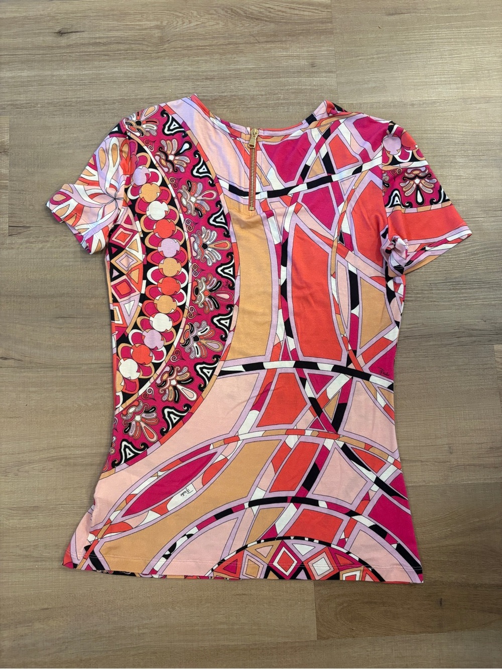 Emilio Pucci Pink, Coral & Gold Geometric Short Sleeve Tee